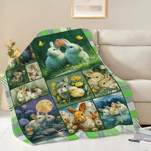 Bunny Throw Blanket Rabbit Bunny Stuff Gifts for Kids Girls Boys Adults Women Men Soft Cozy Warm Plush Fluffy Fuzzy Fleece Blanket 40''X50'' - color: Green Bunny, size: 40''x50''
