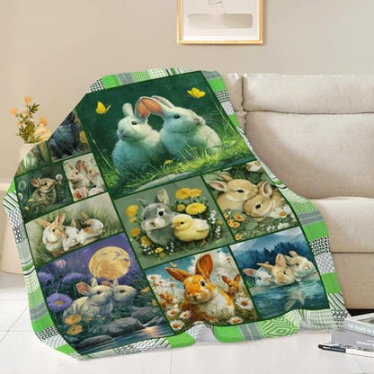 Bunny Throw Blanket Rabbit Bunny Stuff Gifts for Kids Girls Boys Adults Women Men Soft Cozy Warm Plush Fluffy Fuzzy Fleece Blanket 40''X50'' - color: Green Bunny, size: 40''x50''