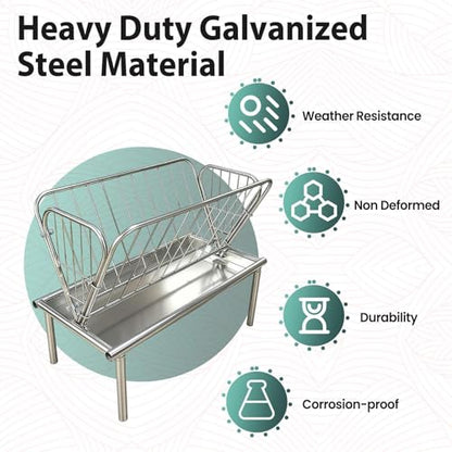 Heavy-Duty 95 Gallon Livestock Feeder, Galvanized Steel 2-in-1 Hay Rack and Feed Pan, Pasture Hay Feeder for Goats Horses Cows, Easy Assembly Farm Feeder