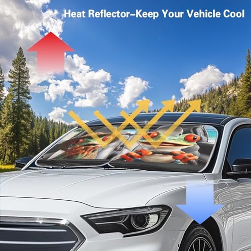Car Front Windshield Sun Shade Cute Frog 2-Piece Foldable Car Windshield Sun Shade UV Rays and Keeps Vehicle Cool Easy to Install for Most Sedan Truck SUV - color: Cute Frog
