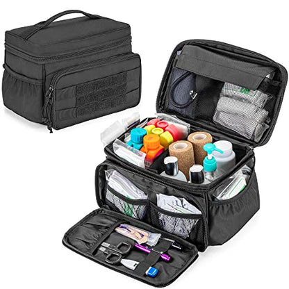 Damero Small Medicine Storage Bag Empty, Family First Aid Box with Divider | Emergency Trauma Kit Organizer Bag First Aid Bag, Multi-Pockets for Medical Supplies, for Hiking, Camping and Home, Bag Only