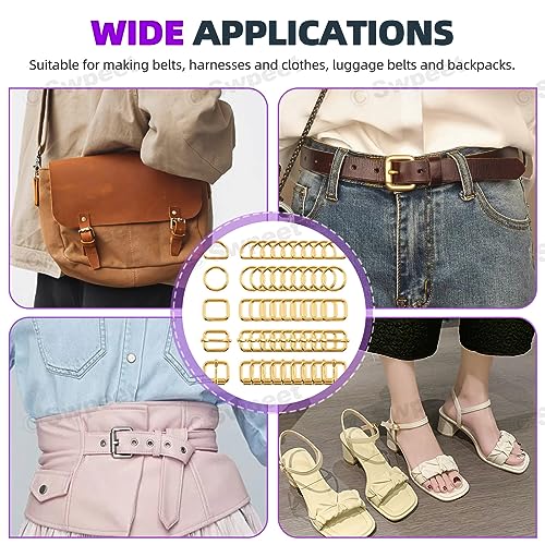 Swpeet 5 Style Metal Buckles - Adjustable Slide, D Ring, Circular Ring - color: Gold, size: 3/4 Inch