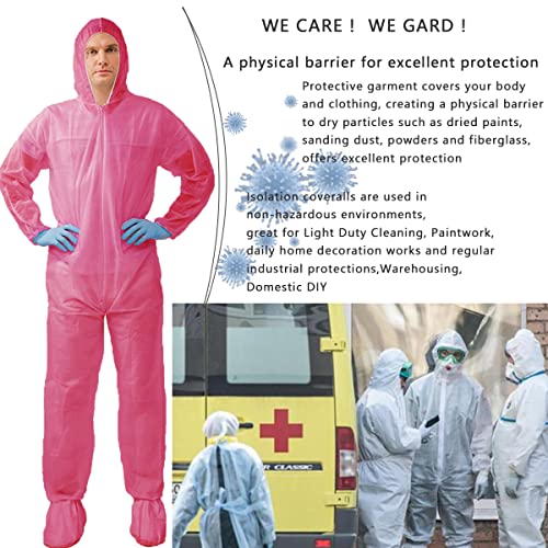 Hazmat Suits,10 Colors Options Disposable Protective Coveralls, Paint Suit with Elastic Wrists Ankles and Hood - color: Pink, size: Large