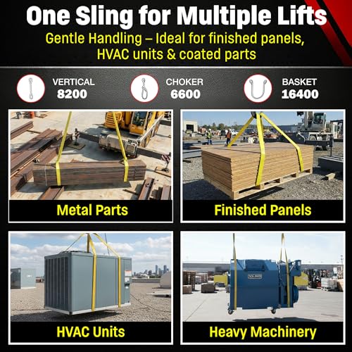 2" x 6' Nylon Lifting Web Sling – USA Made, 8,200 lb Vertical, 6,600 lb Choker, 16,400 lb Basket – 3 Ply Heavy Duty 900 Webbing, Type 3 Flat Eye & Eye Rigging Sling (2" x6') - size: 2"x6'