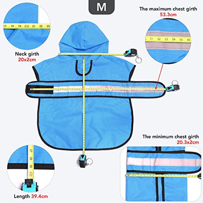 Waterproof Reflective Dog Rain Coat - Adjustable Puppy Rain Jacket Poncho, Lightweight Dog Hooded Pet Raincoat for Small to X- Large Dogs and Puppies (Blue, Medium) - color: Blue, size: Medium