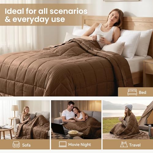 downluxe King Size Blanket with Satin Trim, Lightweight Down Alternative King Blanket for All Season, Machine Washable (Brown, 108 x 90 Inch) - color: Brown, size: King