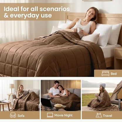 downluxe King Size Blanket with Satin Trim, Lightweight Down Alternative King Blanket for All Season, Machine Washable (Brown, 108 x 90 Inch) - color: Brown, size: King