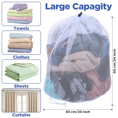 20 Pack Mesh Laundry Bags Bulk with Drawstring 24x20'' Hanging Dry Cleaning