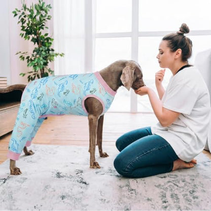 Kuoser Dog Recovery Suit with Anti Licking Rear Leg Sleeve, Dinosaur M - color: Blue Dinosaur, size: Medium (Back Length: 34cm / 13.38")