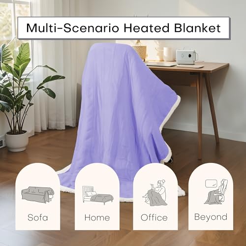 Electric Heated Blanket 50"x60" Throw Size - Light Purple | Safe All Night Rest, Dual-Sided Microplush Sherpa for Bedroom Couch Use, 4 Heat Settings & 3 Hours Auto Off, Machine Washable - color: 07-purple, size: Throw(50''x60'')