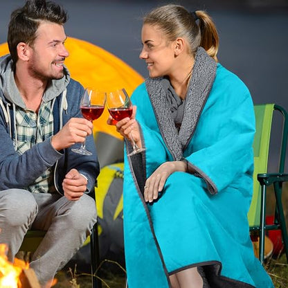 Tirrinia Waterproof Outdoor Blanket with Sherpa Lining, Windproof Foldable - color: Aqua/Grey, size: 51” x 59”