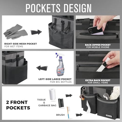 SCAVATA Compact Wearable Cleaning Caddy with Handle & Shoulder Straps - color: DarkGrey