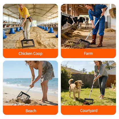 VavoPaw Chicken Poop Scooper,2-in-1 Scoop Shovel&Poop Rake,35-75”Adjustable | Ergonomic Handle Metal Pooper Scooper, Litter Sifting Shovel For Henhouse, Sand, Cattle Shed