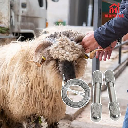 Wire Saw for Goat Horns with 2 Handles, Dehorning Cutting Tool OB Stainless Steel Heavy Duty Braided Removal Cutter, Rust Resistant Pocket String Compact for Outdoor Camping Garden Cattle Fishing