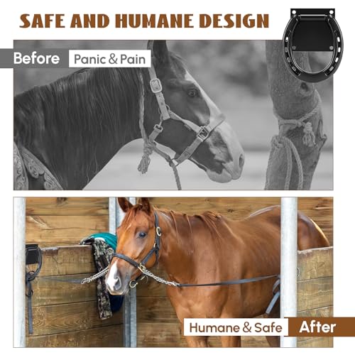 Zhengmy 2 Set Tie Ring for Horses, Heavy-Duty Solid Steel, with Expansion Screws, 3 x 3 Inch, Horseshoe Cross Ties Down, Tack Barn Stable Supplies for Horse, Black