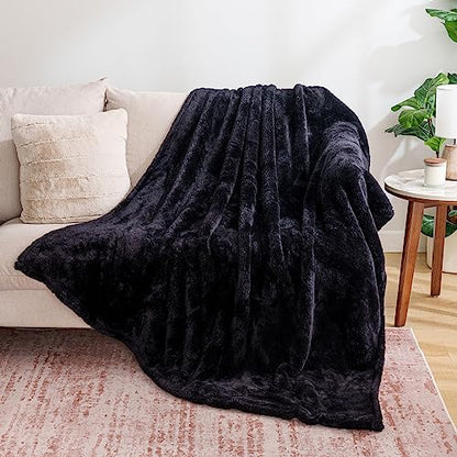 Berkshire Blanket Classic Extra-Fluffy™ Plush Throw Blanket, Soft Fuzzy Fluffy Long Hair Throw Blanket for Couch Sofa Bed, Black, 50x60 Inches - color: Black, size: Throw/Throw XL