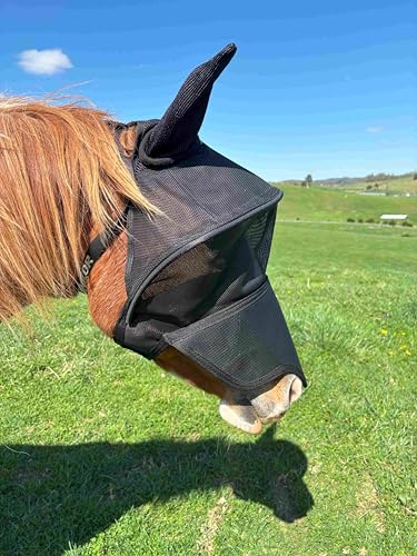 Solar Vizor Horse Fly Mask with Ear and Nose (Size Pony), Innovative Design - 100% UV Eye Protection for Horses with Uveitis, Photosensitivity, Ulcer, Head Shaking, Protects from Flies, Insects, Dust - size: PONY