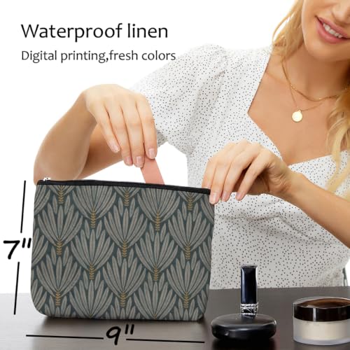 Blue Leaves Stylized Leaf Makeup Bag Gray Gold Cosmetic Bag - color: Multicolor 1610
