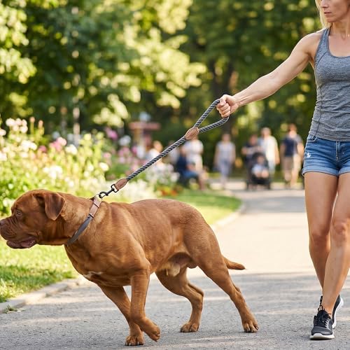Mile High Life Dog Leash Braided Cotton Rope with Leather-Reinforced Ends - color: Dark Grey, size: 18 Inch-1/2"