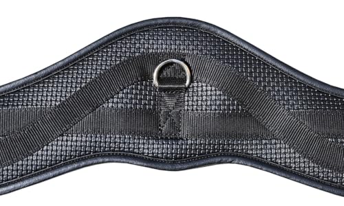 T TEKE Anatomic Anti-Chafe Horse Girth - Contoured Pressure Relief English Girth with Dual-Side Heavy-Duty Elastic, Breathable Padded PVC Waffle Texture, Stainless Steel Solid-Roller Buckles & D-Ring - color: Black, size: 54"