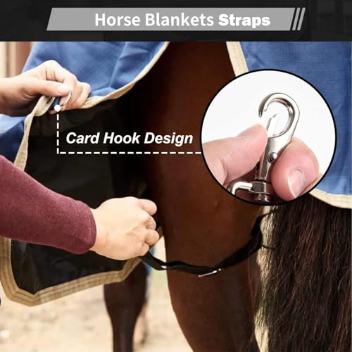 Premium Horse Blanket Sheet Leg Straps, Replacement Stretchy Belly Strap with Double Swivel Snaps, Adjustable Elastic Length from 24 to 42 Inch Winter Blanket - color: Black