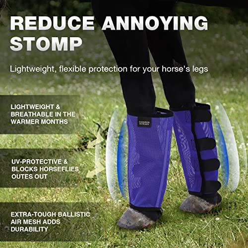 Harrison Howard Loose Fitting Fly Boots UV-Protective Extra Tough Mesh Ventilated Four Fasteners Stay-on Design Protect Horse Legs & Stomp-Reducing Set of 4 Deep Navy Mini - color: Deep Navy, size: Mini