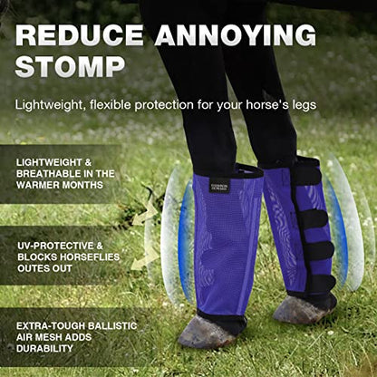 Harrison Howard Loose Fitting Fly Boots UV-Protective Extra Tough Mesh Ventilated Four Fasteners Stay-on Design Protect Horse Legs & Stomp-Reducing Set of 4 Deep Navy Mini - color: Deep Navy, size: Mini