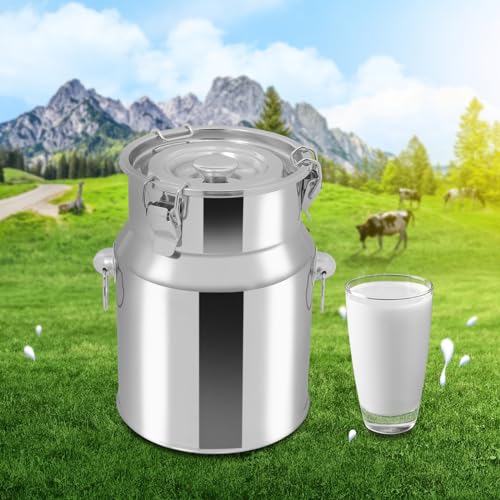 Stainless Steel Milk Can, 201 Stainless Steel Pail 1Gal Milk Can with Sealed Lid, 5L Hanging Lid Metal Milk Jug Bucket for Oil Tea Wine - size: 5L/1.32Gal