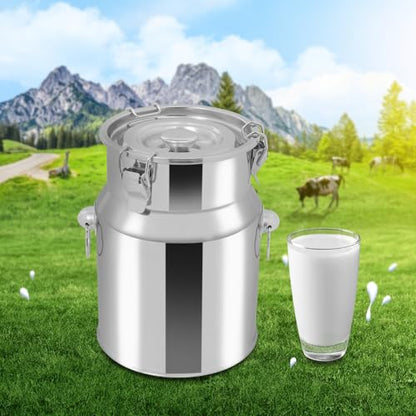 Stainless Steel Milk Can, 201 Stainless Steel Pail 1Gal Milk Can with Sealed Lid, 5L Hanging Lid Metal Milk Jug Bucket for Oil Tea Wine - size: 5L/1.32Gal