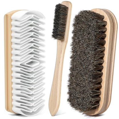 3Pcs Shoe Shine Kit, 2Pcs Horsehair Shoe Brush and a Suede Eraser - size: 3PCS