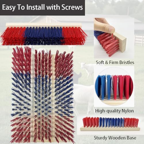 4 Pcs Livestock Scratching Brush Goat Scratcher Livestock Brushes,Goat Scratching Post with 20 Screws Wooden Self Grooming Brush for Small Goats,Sheep,Pigs,Cow,Horses,Goat Supplies