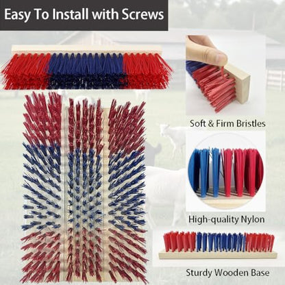 4 PCS Livestock Scratching Brush Goat Scratcher Brushs Post with 20 Screws,Wooden Goats Brush Goat Toys for Goats,Sheep,Pigs,Cow,Horses,Goat Care Supplies(Red)