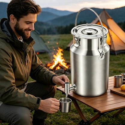 304 Stainless Steel Water Dispenser with Faucet, Thickened Milk Can with Handle, Sealing Ring and Instruction Manual, 10L Stainless Steel Water Jug for Milk, Water, Tea, Juice and Beverage Storage - size: 10L