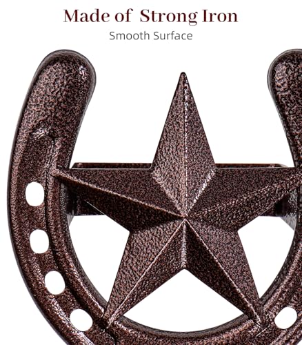Cowboy Hat Rack for Wall, 6 Pack Iron Horseshoe Star Hooks, Bronze - color: Antique Bronze