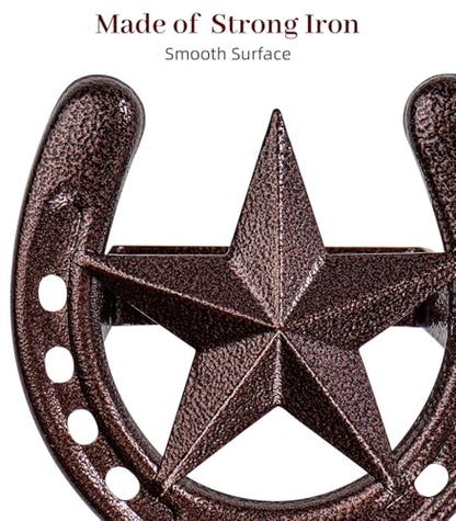 Cowboy Hat Rack for Wall, 6 Pack Iron Horseshoe Star Hooks, Bronze - color: Antique Bronze