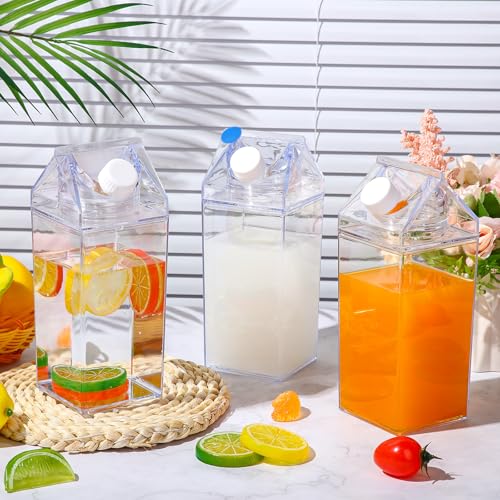 Remerry 3 Pcs Milk Carton Container, Square Acrylic Plastic Clear - color: Clear, size: 25 oz