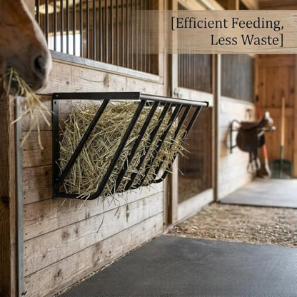 Horse Hay Feeder, 31.5'' Long Livestock Hay Feeder with 25 Gallon Large Capacity, Carbon Steel wall hay Rack for Horses, Sheep, Goats, Wall Mounted for Indoor Outdoor Uses