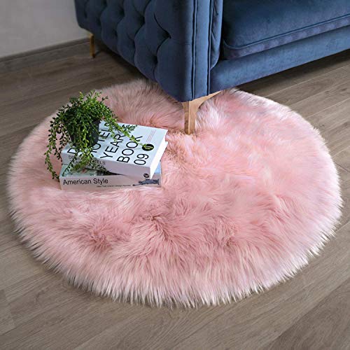 Ashler Faux Fur Rug, Pink Fluffy Shaggy Area Rug, Soft 3x3 Ft Round Sheepskin, Fuzzy Machine Washable Carpet, Nursery Rug for Kids Bedroom, Living Room - color: C-pink, size: 3' (Round)