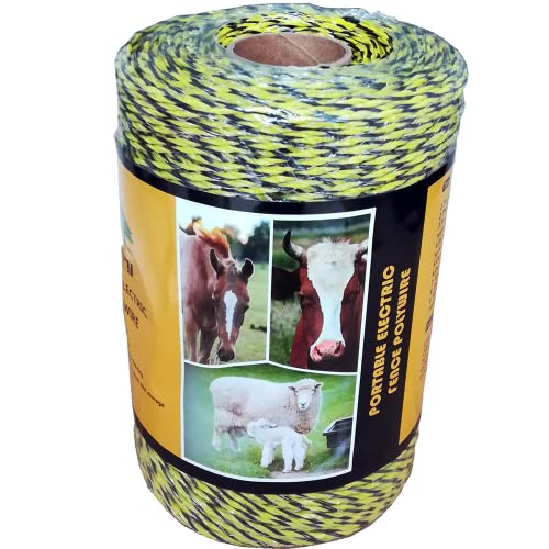 Farmerry Portable Electric Fence Polywire with 6 Conductors, Yellow and Black, 656 Feet, 200 Meters - size: 656 Feet