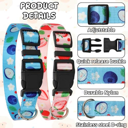 2 Pack Goat Collars with Bells，Fruit Adjustable Nylon Set - color: Pink Printing + Blue Printing