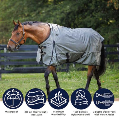 Country Pride Arctic Shield Heavyweight Turnout Blanket, 1680D Ballistic Nylon, 300g Insulation, Waterproof and Breathable, Shoulder Gussets and Tail Cover, Adjustable Double Buckle Front (68) - size: 68