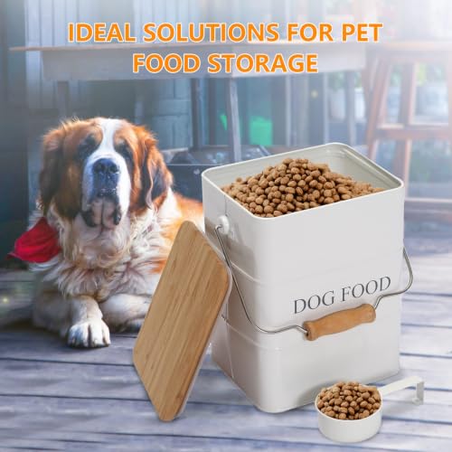Morezi Metal Dog Food Storage Container 5~6 lbs, Pet Food Treat Canister - color: White