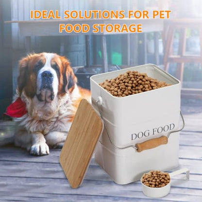 Morezi Metal Dog Food Storage Container 5~6 lbs, Pet Food Treat Canister - color: White