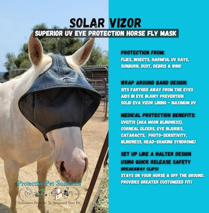 EquiVizor Solar Vizor Horse Fly Mask (Size Mini), 100% UV Eye Protection for Horses with Uveitis, Photosensitivity, Ulcers, Head Shaking, Eye Injuries. Also Available in Pony, Cob, Full - size: Mini