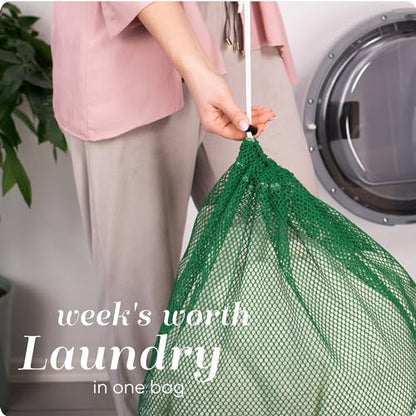Handy Laundry Mesh XL Laundry Bag 24"x36", Heavy Duty Drawstring, Green - color: Green