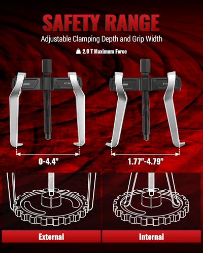Reywoo 4" 2-Jaw Gear Puller for External (4.4" Max) & Internal (4.79" Max) Pulling, Heavy-Duty Bearing, Flywheel, Pulley and Gear Remover Tool, Adjustable CR-V Steel - size: Max External 4.4"