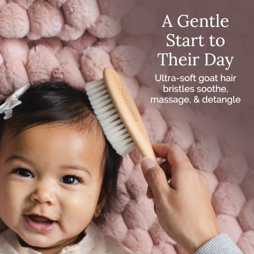 Natemia Wooden Baby Hair Brush - Natural Goat Hair Bristles - Gentle Soft Bristles for Scalp Massage - Cradle Cap Comb for Flake Removal - For Baby Grooming Kit & Toddler Hair Brush - size: 1 PC - Oval Brush