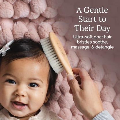 Natemia Wooden Baby Hair Brush - Natural Goat Hair Bristles - Gentle Soft Bristles for Scalp Massage - Cradle Cap Comb for Flake Removal - For Baby Grooming Kit & Toddler Hair Brush - size: 1 PC - Oval Brush