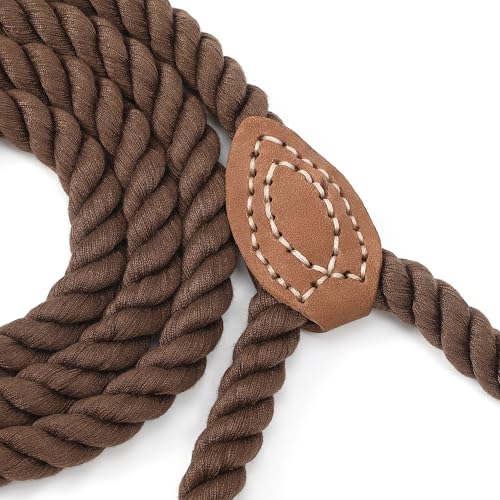 Mile High Life Dog Leash Braided Cotton Rope with Leather-Reinforced Ends - color: Dark Brown, size: 48 Inch-1/2"