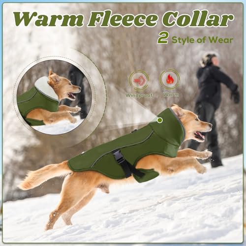 EMUST Dog Winter Coat, Waterproof Fleece Dog Jacket Winter for Medium Dogs - color: Green, size: Medium
